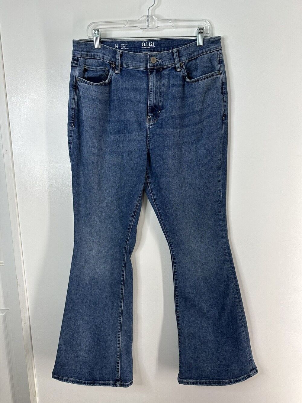 a.n.a Womens Medium Wash Denim High Rise Flare Stretch Blue Jeans Size 14 Pocket